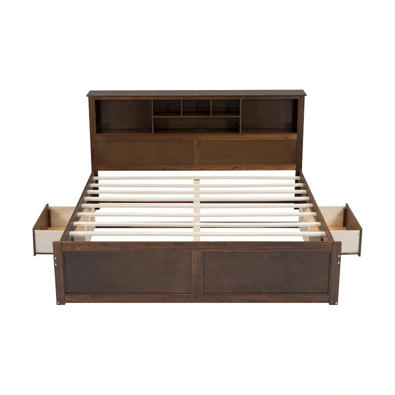 King Bed with Storage Headboard, 2 Drawers & USB Ports