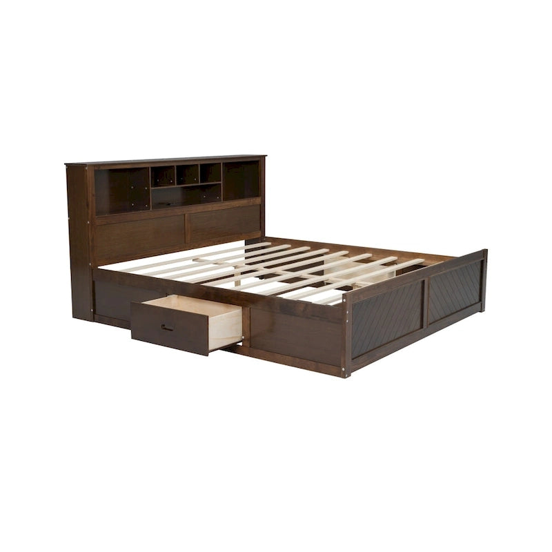 King Bed with Storage Headboard, 2 Drawers & USB Ports