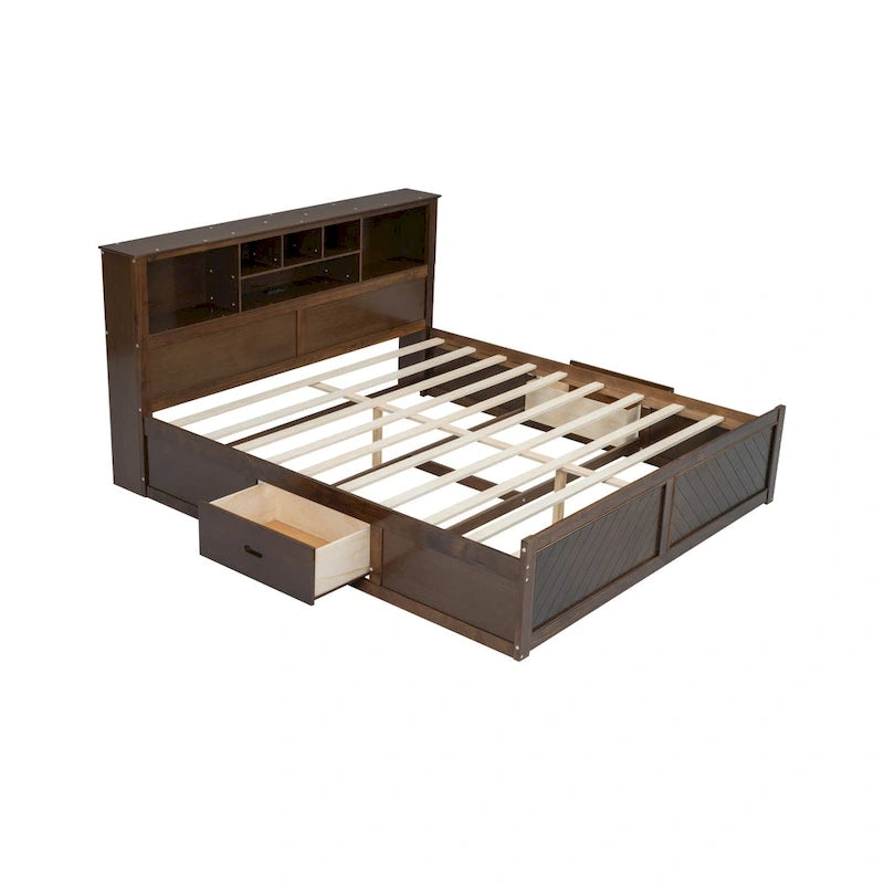 King Bed with Storage Headboard, 2 Drawers & USB Ports