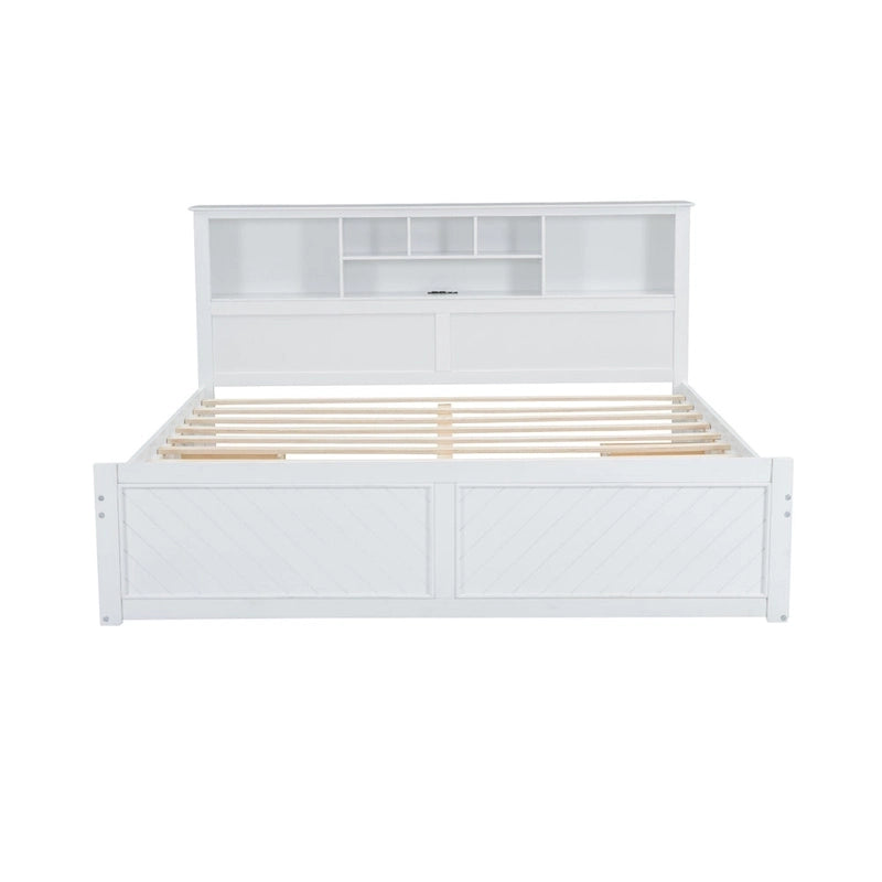 King Bed with Storage Headboard, 2 Drawers & USB Ports