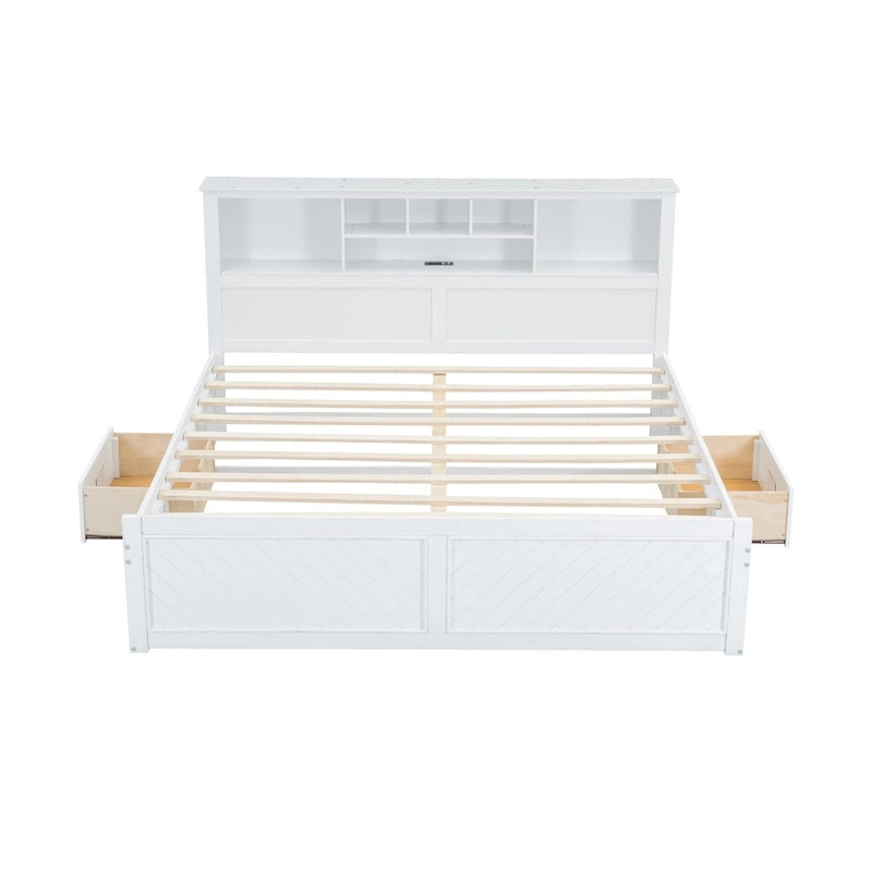 King Bed with Storage Headboard, 2 Drawers & USB Ports