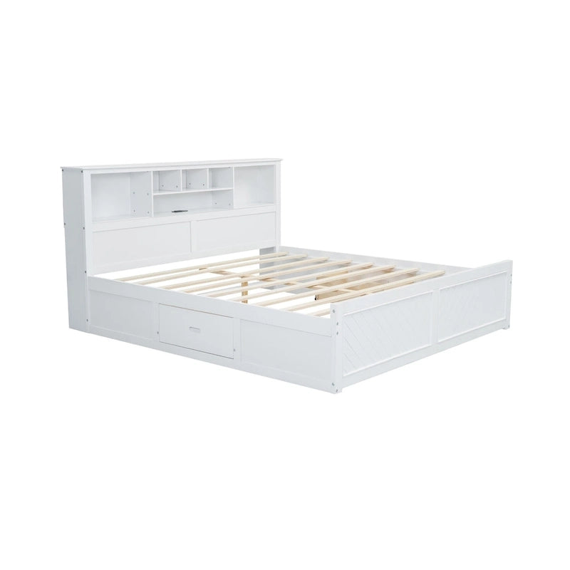 King Bed with Storage Headboard, 2 Drawers & USB Ports