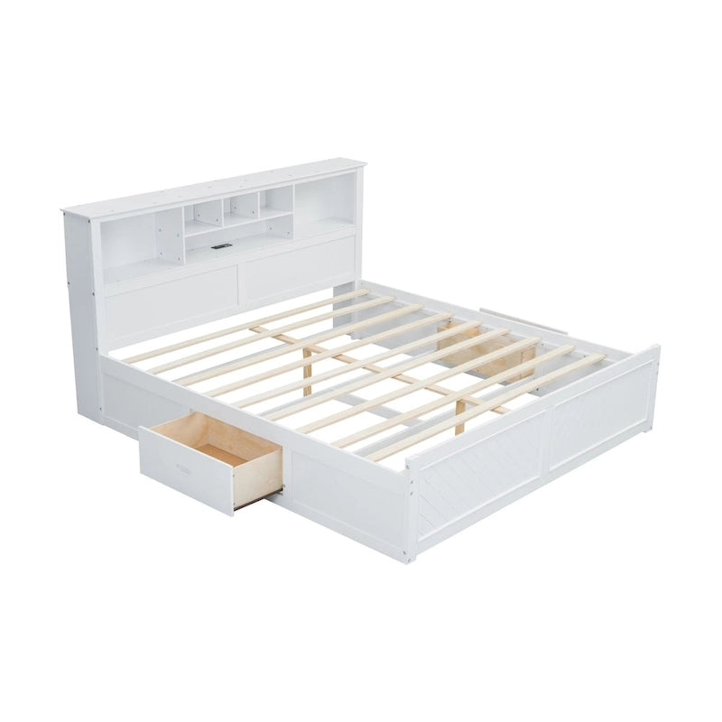 King Bed with Storage Headboard, 2 Drawers & USB Ports