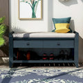 39-Inch Wood Storage Bench with Cushion, Drawers and Shoe Rack