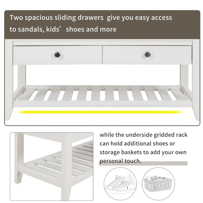 39-Inch Wood Storage Bench with Cushion, Drawers and Shoe Rack
