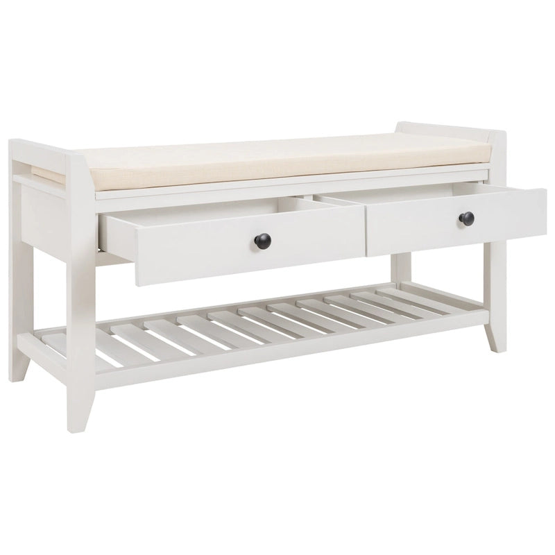 39-Inch Wood Storage Bench with Cushion, Drawers and Shoe Rack