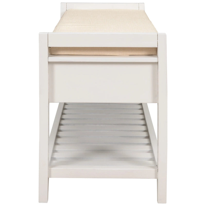 39-Inch Wood Storage Bench with Cushion, Drawers and Shoe Rack