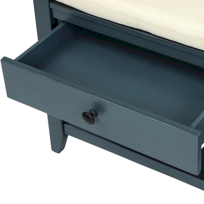 39-Inch Wood Storage Bench with Cushion, Drawers and Shoe Rack
