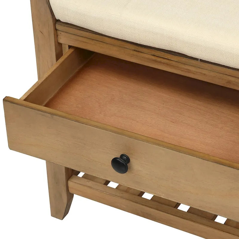 39-Inch Wood Storage Bench with Cushion, Drawers and Shoe Rack