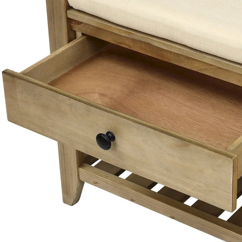 39-Inch Wood Storage Bench with Cushion, Drawers and Shoe Rack