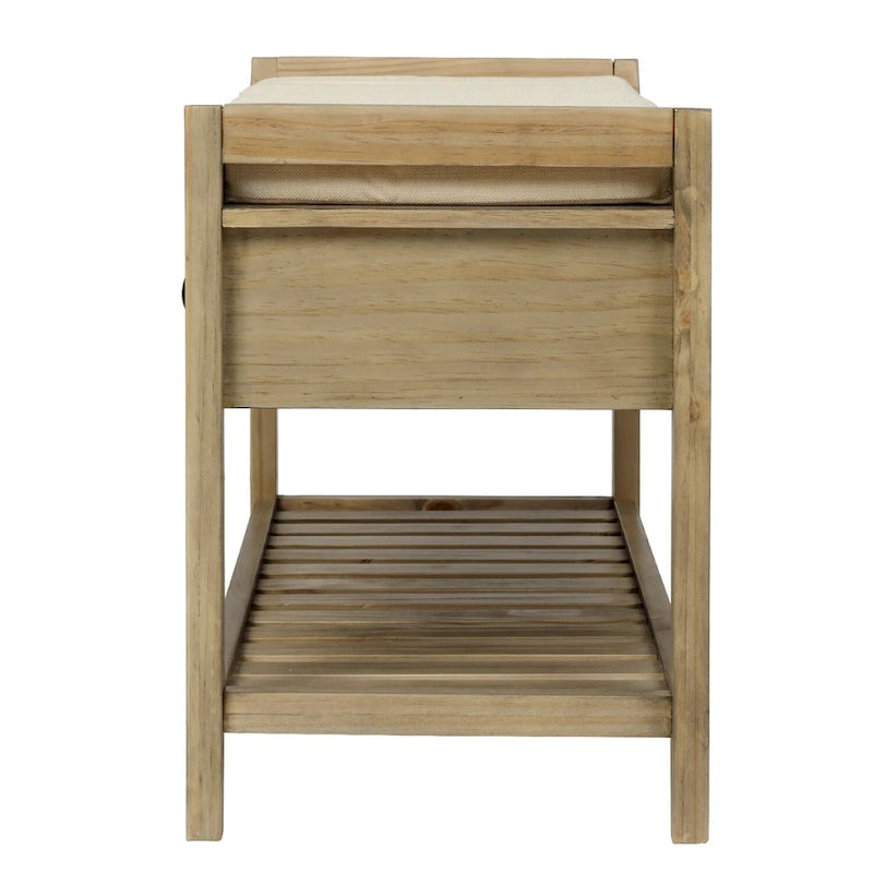 39-Inch Wood Storage Bench with Cushion, Drawers and Shoe Rack