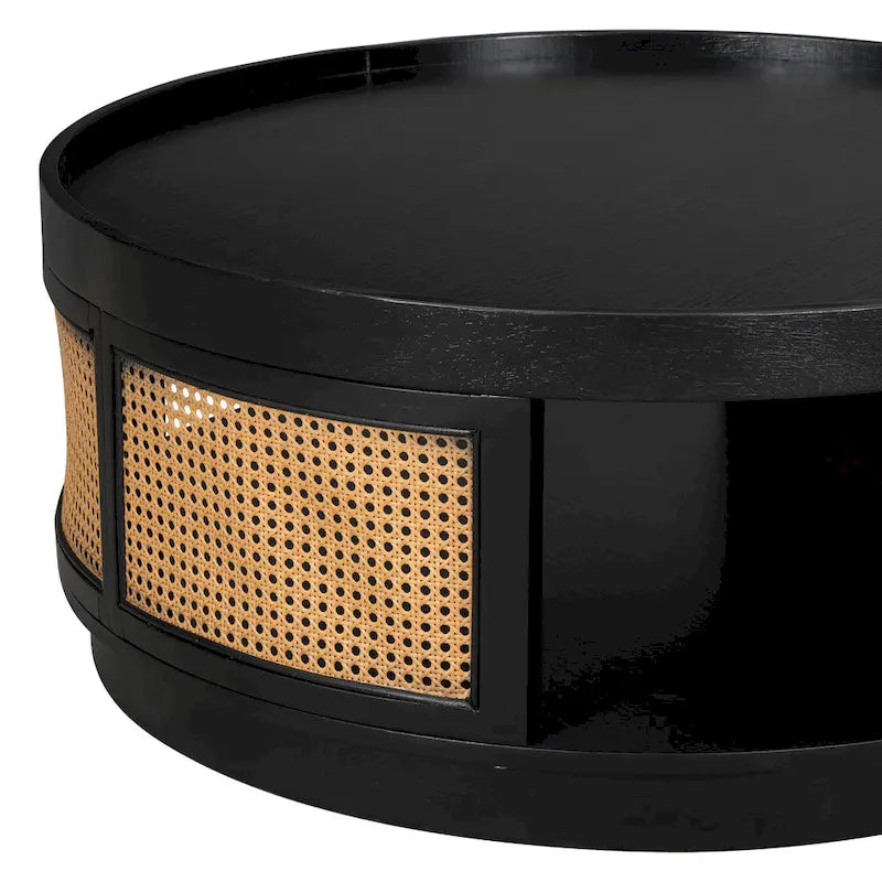Round Wood Coffee Table with PE Rattan Sides