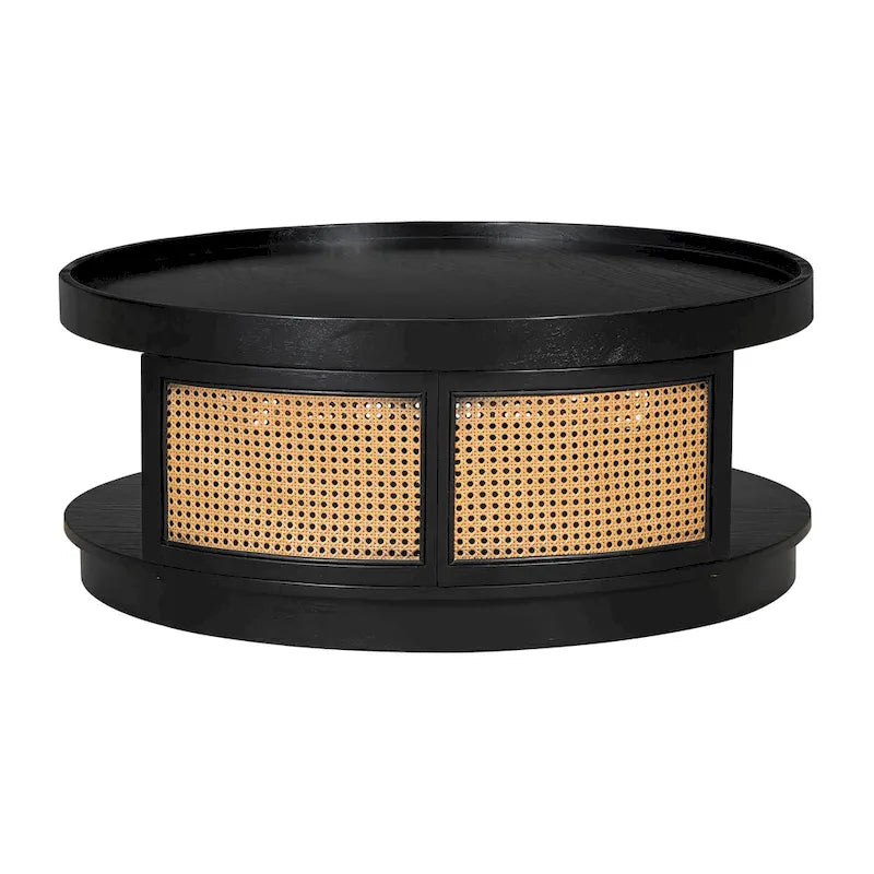 Round Wood Coffee Table with PE Rattan Sides