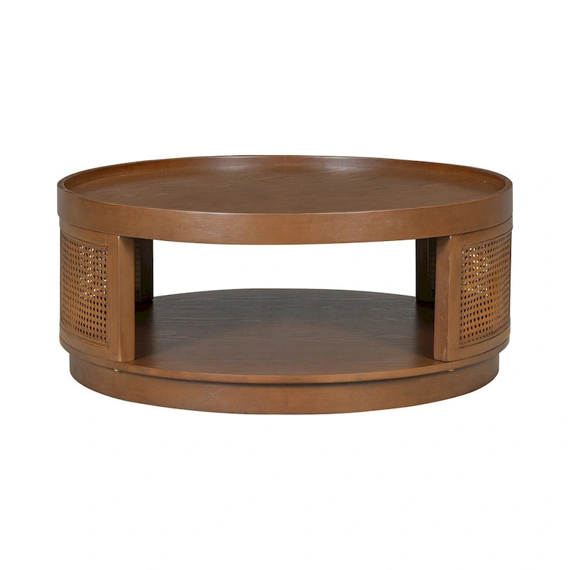 Round Wood Coffee Table with PE Rattan Sides