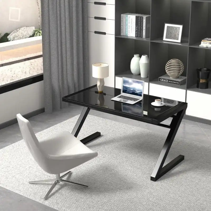 Z-Leg Tempered Glass Gaming and Study Desk with USB Cable Management