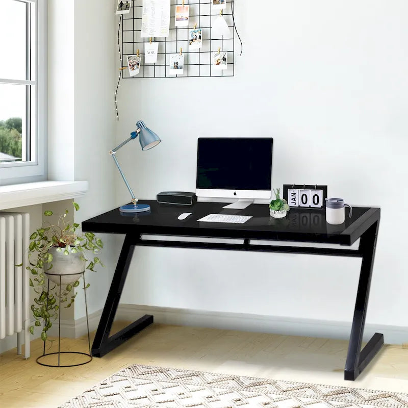 Z-Leg Tempered Glass Gaming and Study Desk with USB Cable Management