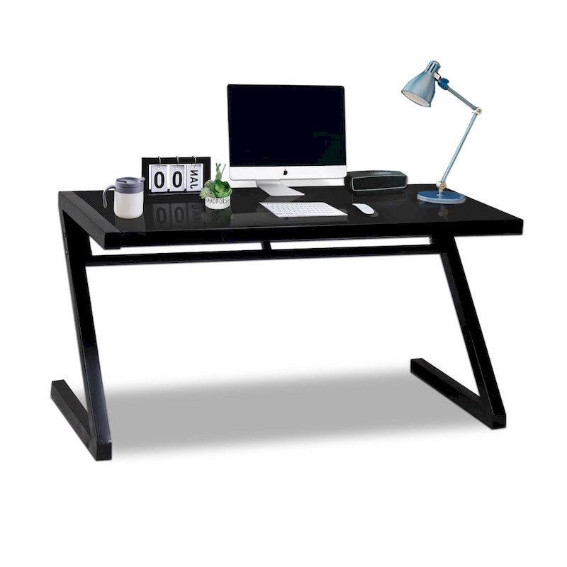 Z-Leg Tempered Glass Gaming and Study Desk with USB Cable Management