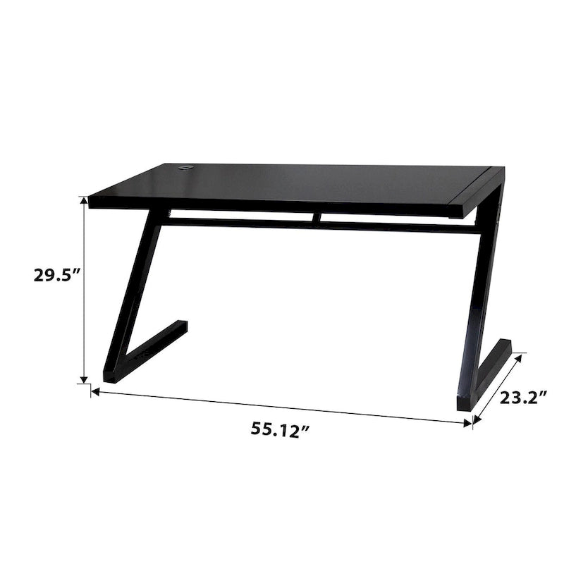 Z-Leg Tempered Glass Gaming and Study Desk with USB Cable Management