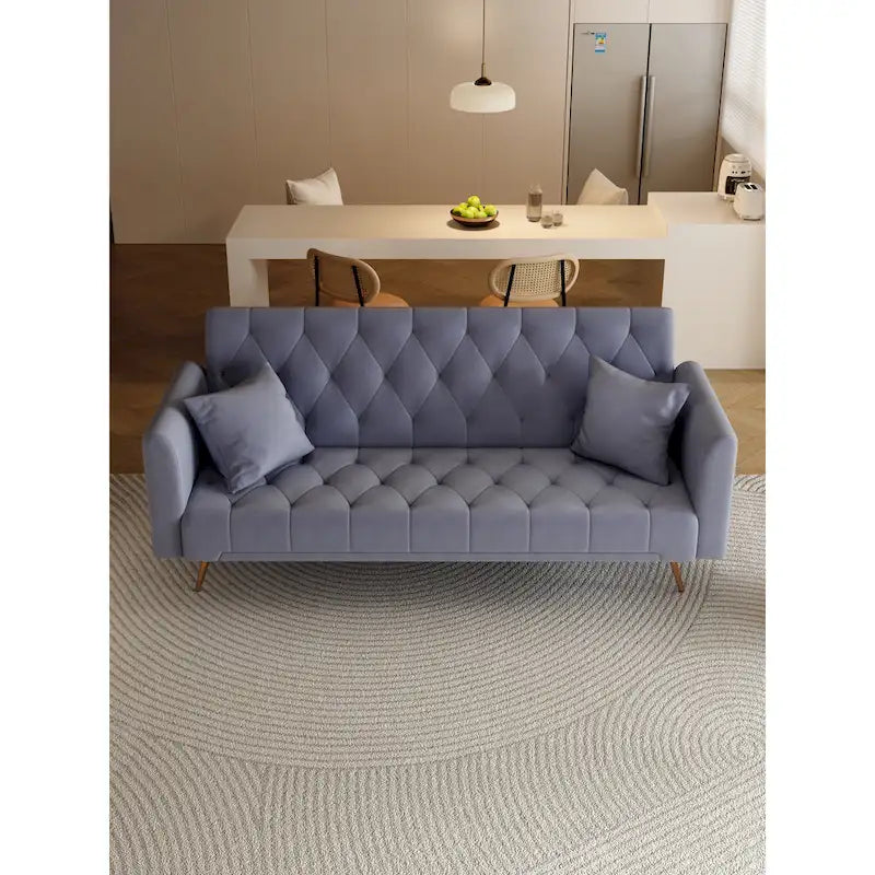 Gray Tufted Velvet Convertible Sofa Bed