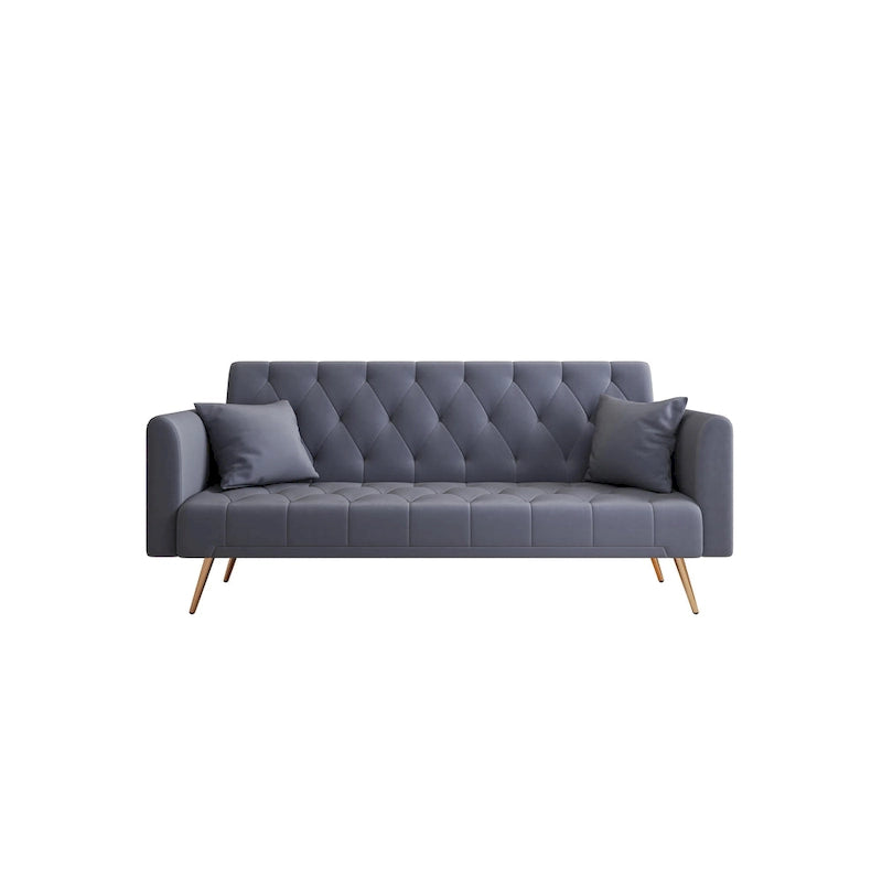 Gray Tufted Velvet Convertible Sofa Bed