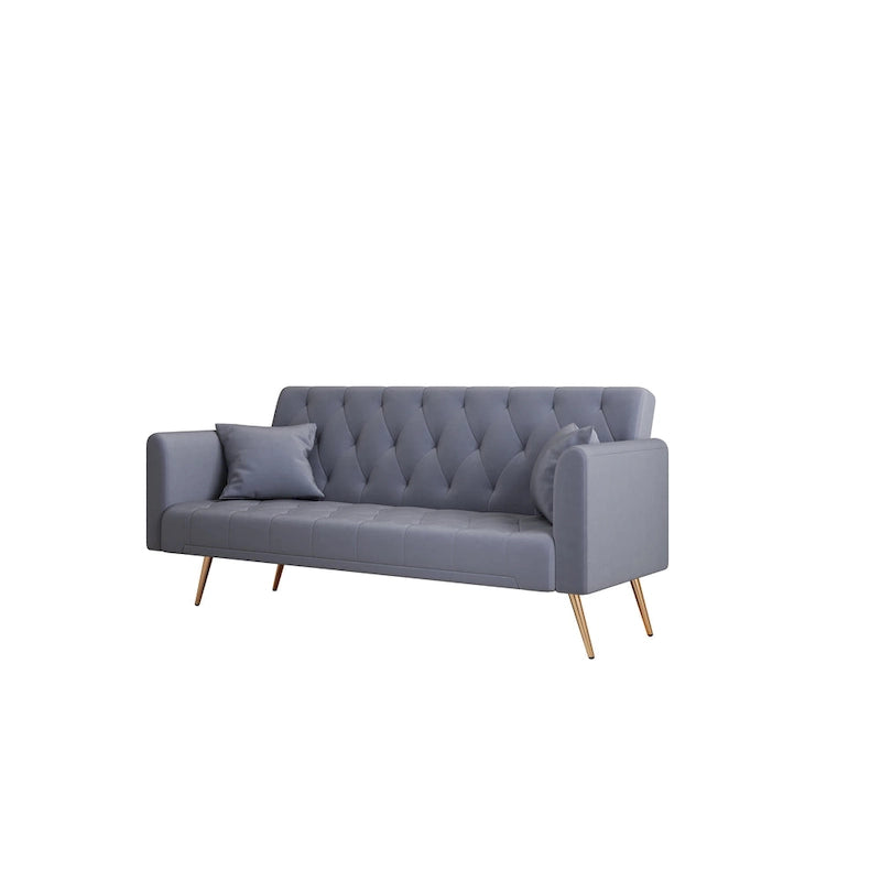 Graues Samt-Schlafsofa mit Knopfheftung