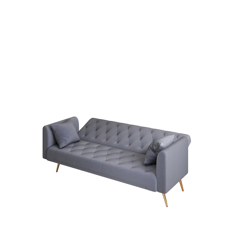 Graues Samt-Schlafsofa mit Knopfheftung