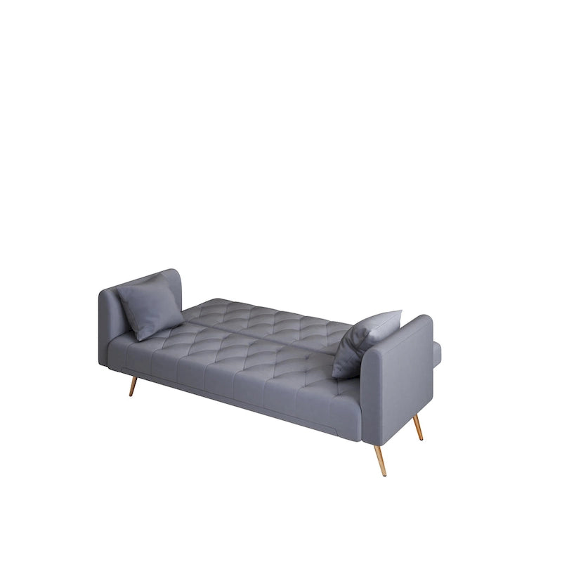 Graues Samt-Schlafsofa mit Knopfheftung