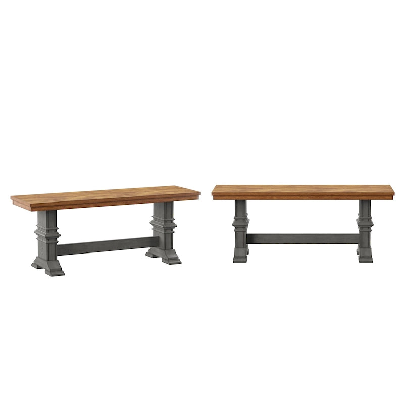 Two-Tone Trestle Leg Wood Dining Bench