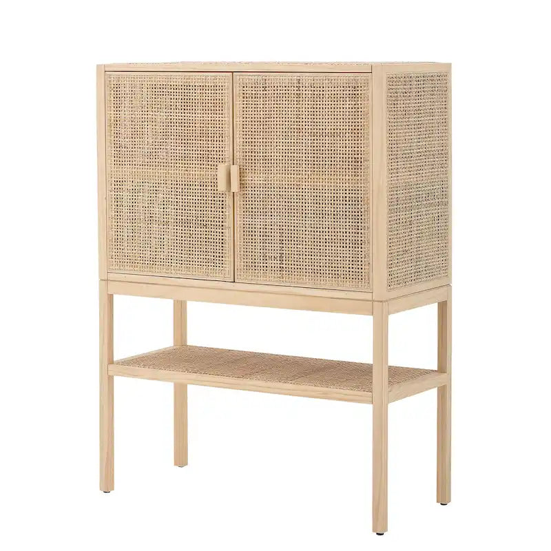 Woven Rattan Cabinet with Two Doors and Shelves