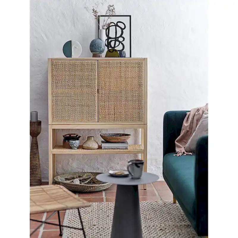 Woven Rattan Cabinet with Two Doors and Shelves