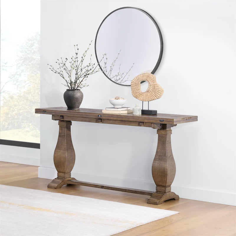 60" Solid Wood Pedestal Flip-Top Sofa Console Table