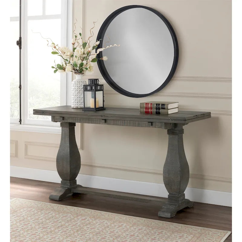 60" Solid Wood Pedestal Flip-Top Sofa Console Table