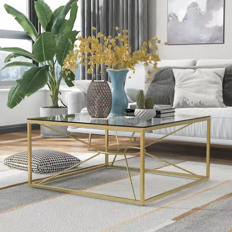 Taylan Glam Gold Coated 35-inch Steel and Glass Coffee Table by Furniture of America