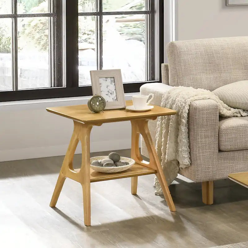 Mid-Century Modern Wood End Table with Shelf