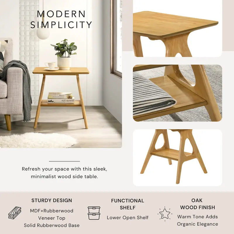 Mid-Century Modern Wood End Table with Shelf