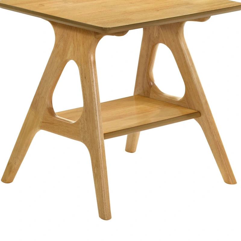 Mid-Century Modern Wood End Table with Shelf