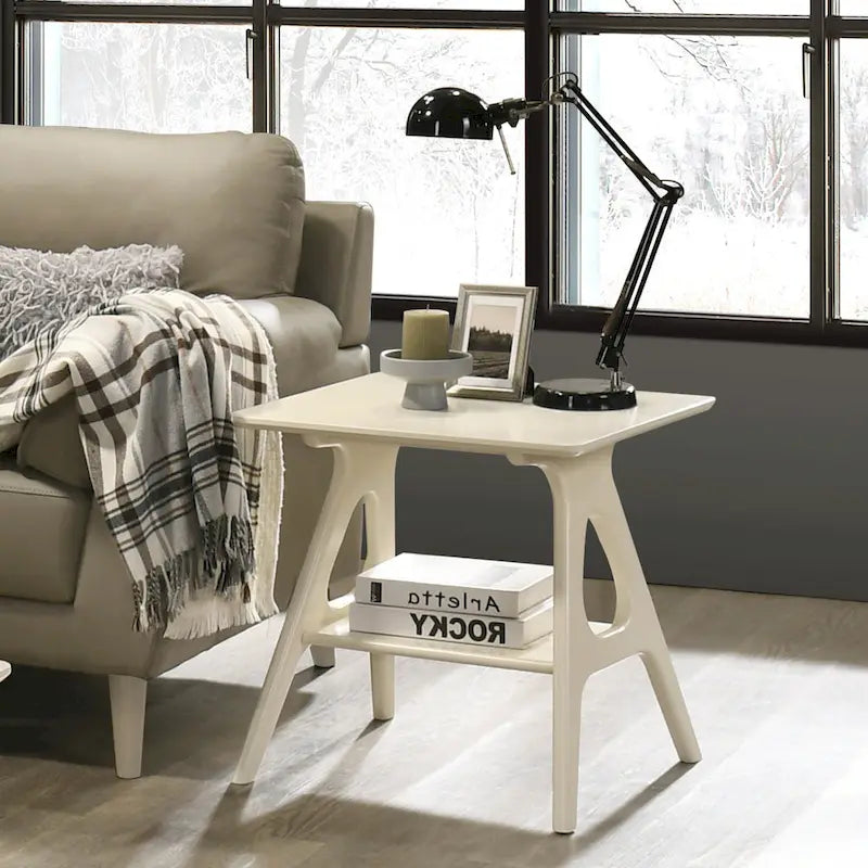 Mid-Century Modern Wood End Table with Shelf