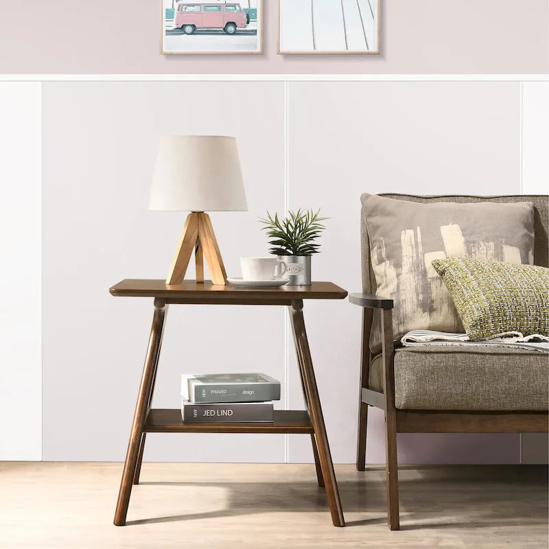 Mid-Century Modern Wood End Table with Shelf