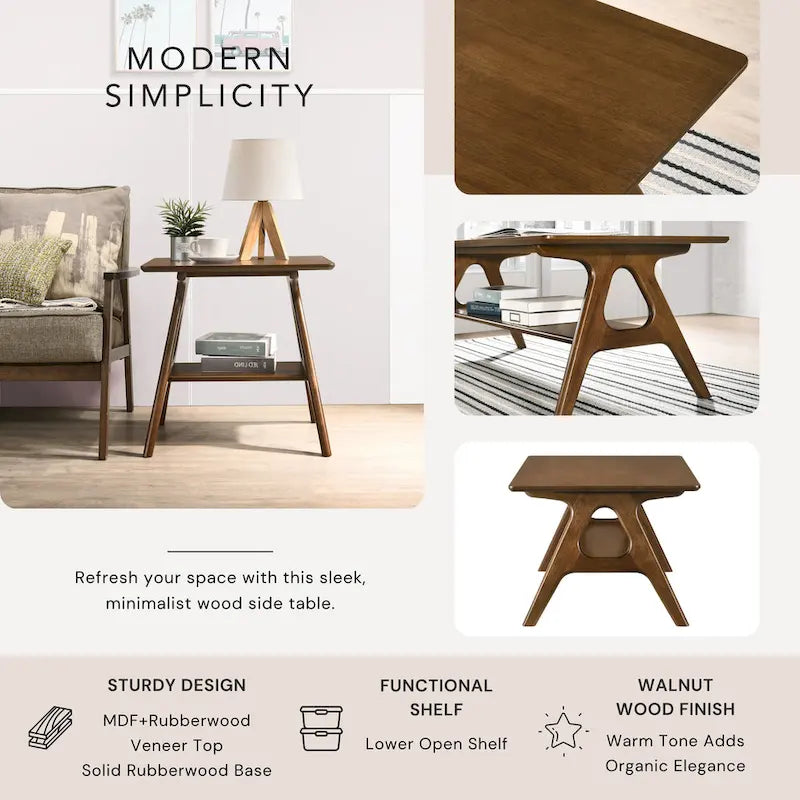 Mid-Century Modern Wood End Table with Shelf