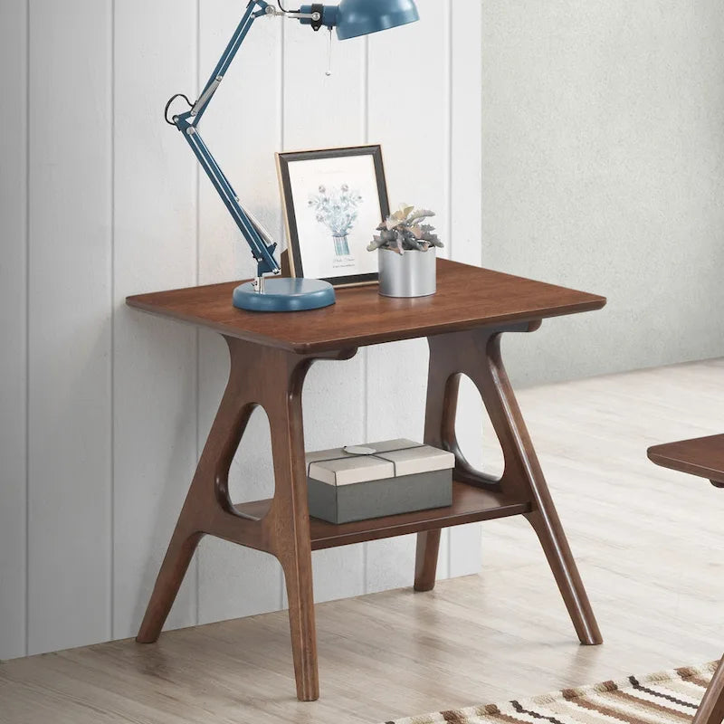 Mid-Century Modern Wood End Table with Shelf