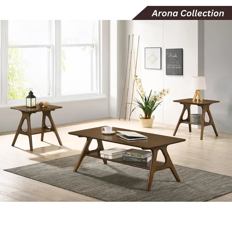 Mid-Century Modern Wood End Table with Shelf