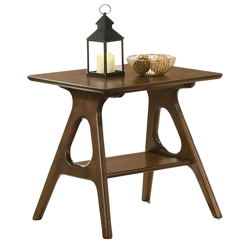 Mid-Century Modern Wood End Table with Shelf