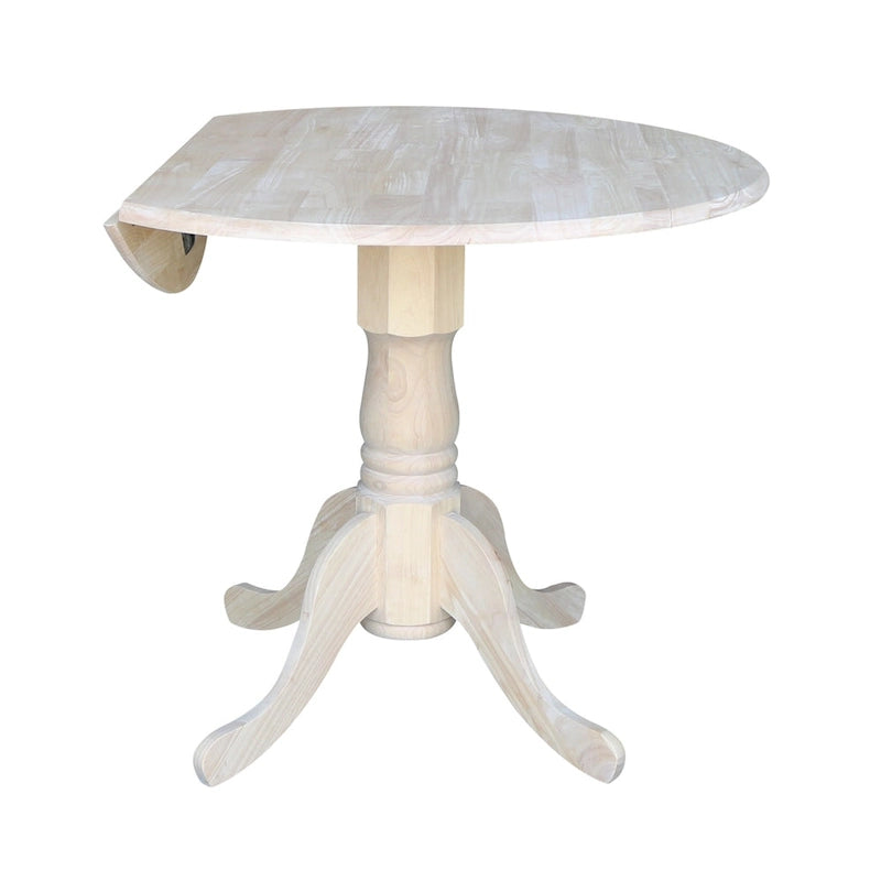 Solid Wood 36-Inch Drop-Leaf Pedestal Dining Table - Unfinished