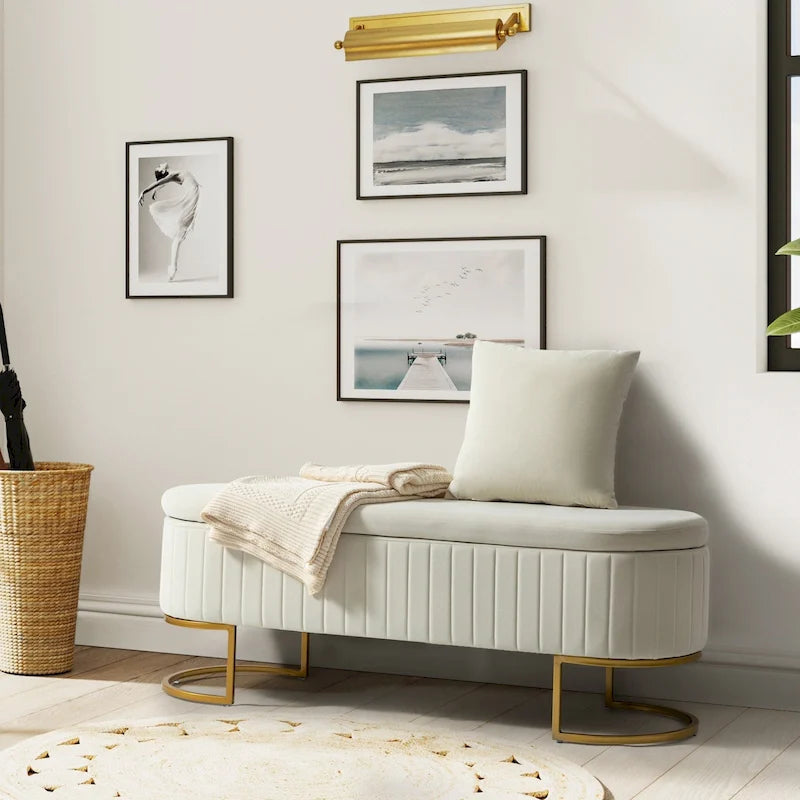 Velvet Storage Bench With Ottomans