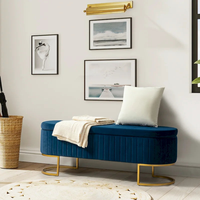 Velvet Storage Bench With Ottomans