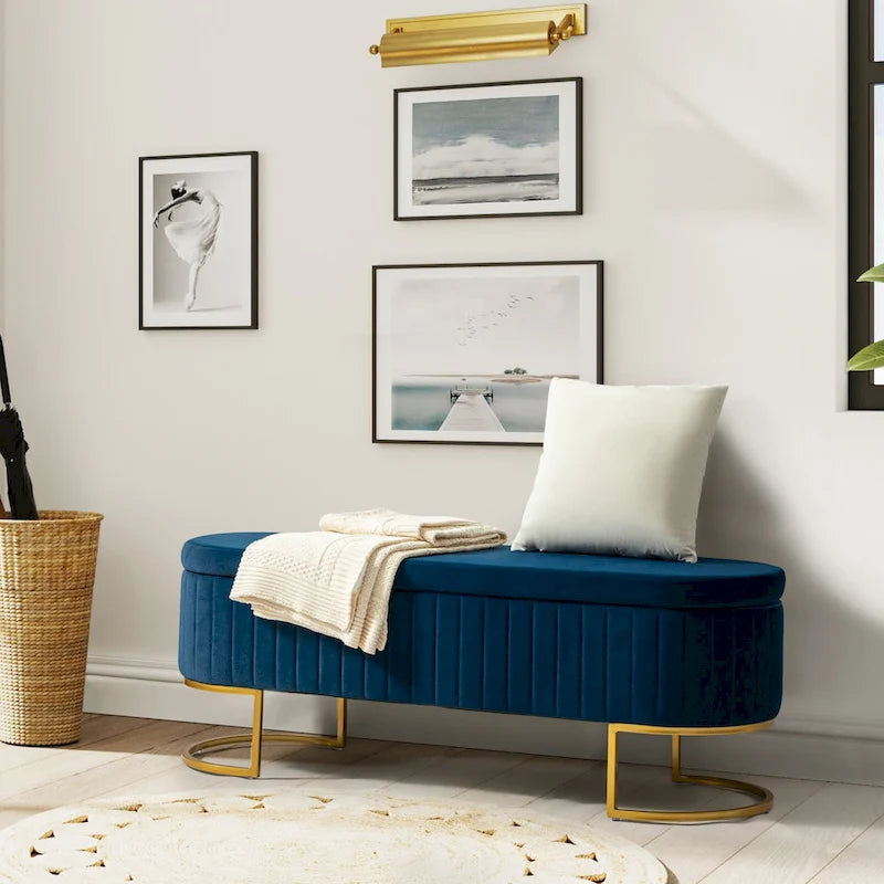 Velvet Storage Bench With Ottomans