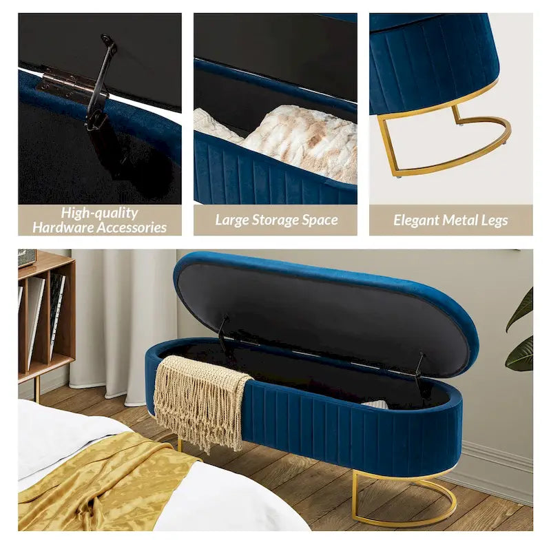 Velvet Storage Bench With Ottomans
