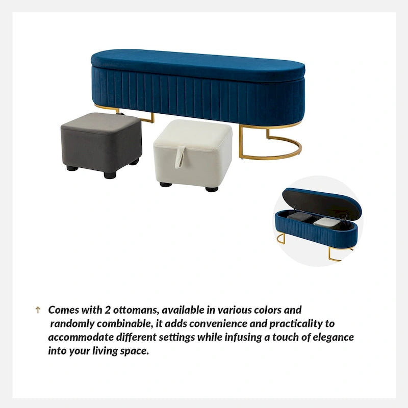 Velvet Storage Bench With Ottomans