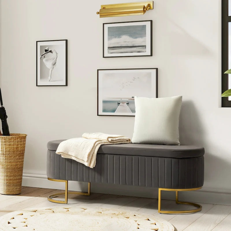 Velvet Storage Bench With Ottomans