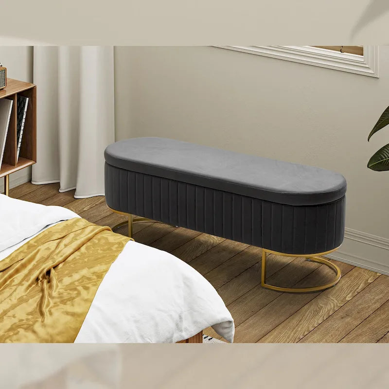 Velvet Storage Bench With Ottomans